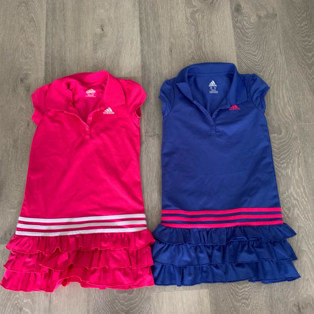 adidas Pink & Blue Ruffle Polo Dresses for Girls